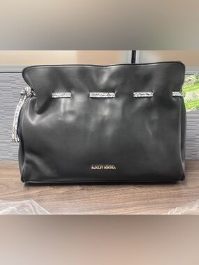 Badgley Mischka Black Tote with Braided Drawstring Detail